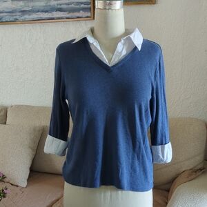 Karen Scott Blue V-Neck Layered Look Women’s Top